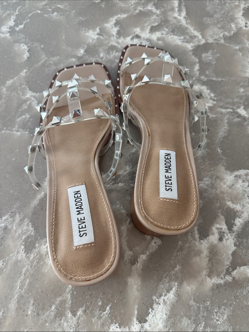 Steve Madden Clear Studded Slides with Nude Footbed - Picture 4 of 5